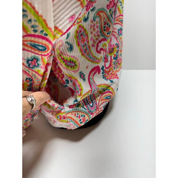 Emily Wonder Women’s Sz S Corduroy Pink Paisley Jacket Shacket Artsy Colorful - Picture 3 of 11